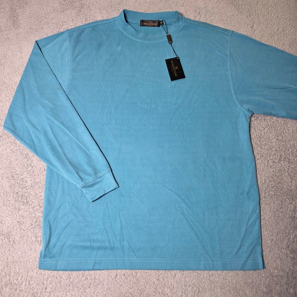 Bugatchi Mens M Long Sleeve Shirt Norse Blue Textured Ribbed Modal Blend
